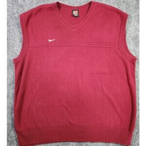Nike Team Mens XL Sweater Vest Burgundy Knit V Neck Pullover Y2K Team Sports